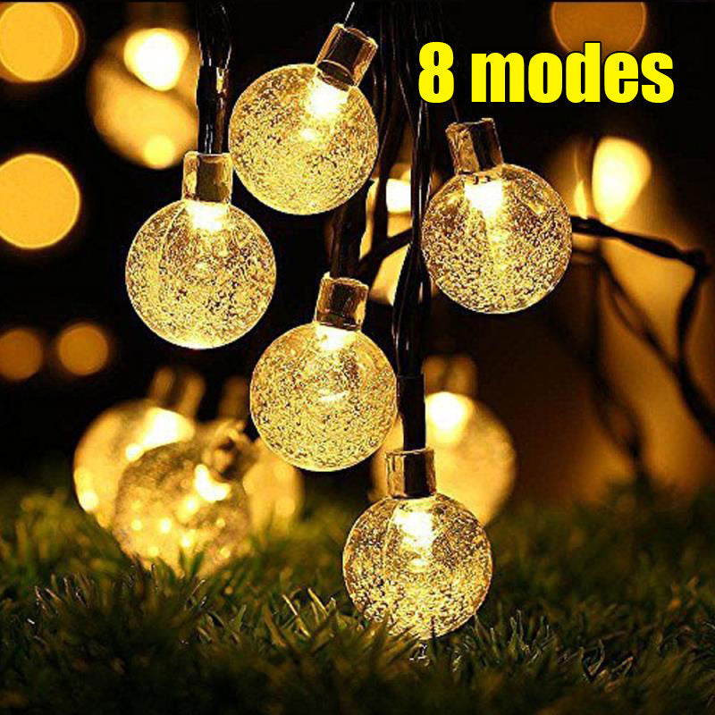 iihome 90 LED 50 ft Solar Powered Garden Lights Outdoor Waterproof String Lights Crystal Ball Decorative Lighting for Garden, Patio, Yard, Home, Chrismas Tree, Parties(Warm White)