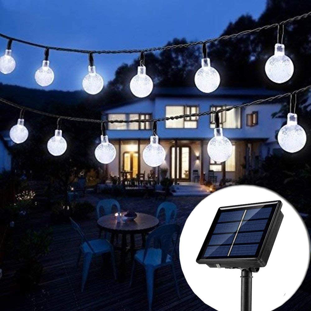 iihome 50ft 90 LED Solar Powered Outdoor String Lights Garden Crystal Ball Chrismas Globe Lights Decorative Lighting for Garden, Patio, Yard, Home, ChrismasTree, Parties,White [Energy Class A+++]