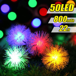 Outdoor Solar Lights 50 LED Dandelion Ball String Fairy Light Solar Power Waterproof Lights Outside Garden Camping Patio Party Christmas (Multicolor)