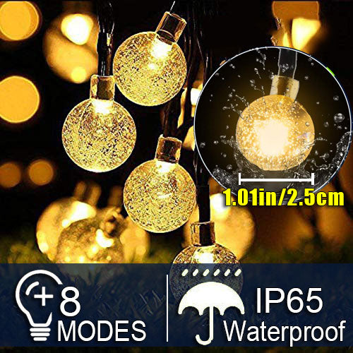 iihome - Tira de 60 LED para exterior, impermeable, funciona con energía solar, 11metros, iluminación decorativa con forma de bolas de cristal para jardín, patio, hogar, árbol de Navidad, fiestas