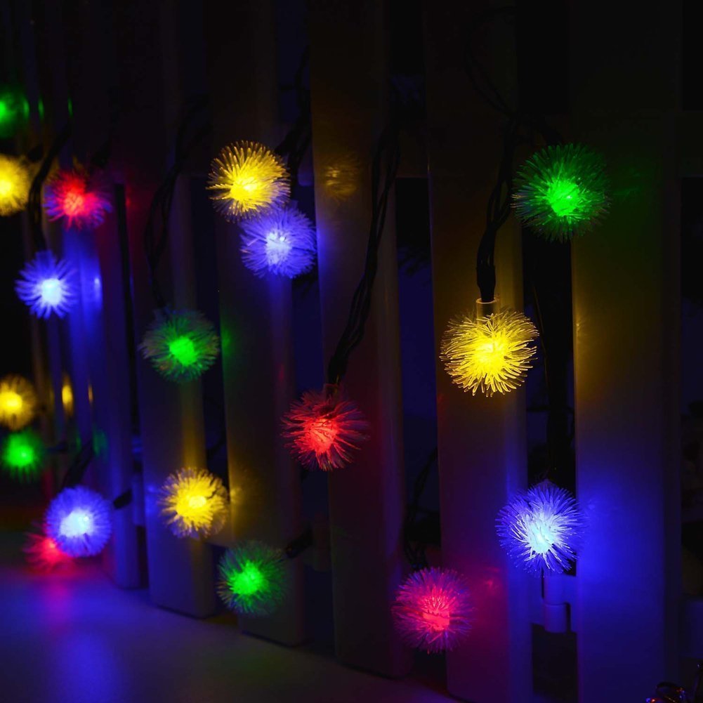 Outdoor Solar Lights 50 LED Dandelion Ball String Fairy Light Solar Power Waterproof Lights Outside Garden Camping Patio Party Christmas (Multicolor)