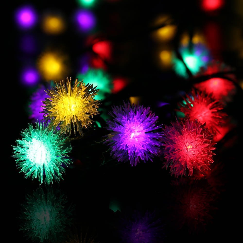 Outdoor Solar Lights 50 LED Dandelion Ball String Fairy Light Solar Power Waterproof Lights Outside Garden Camping Patio Party Christmas (Multicolor)